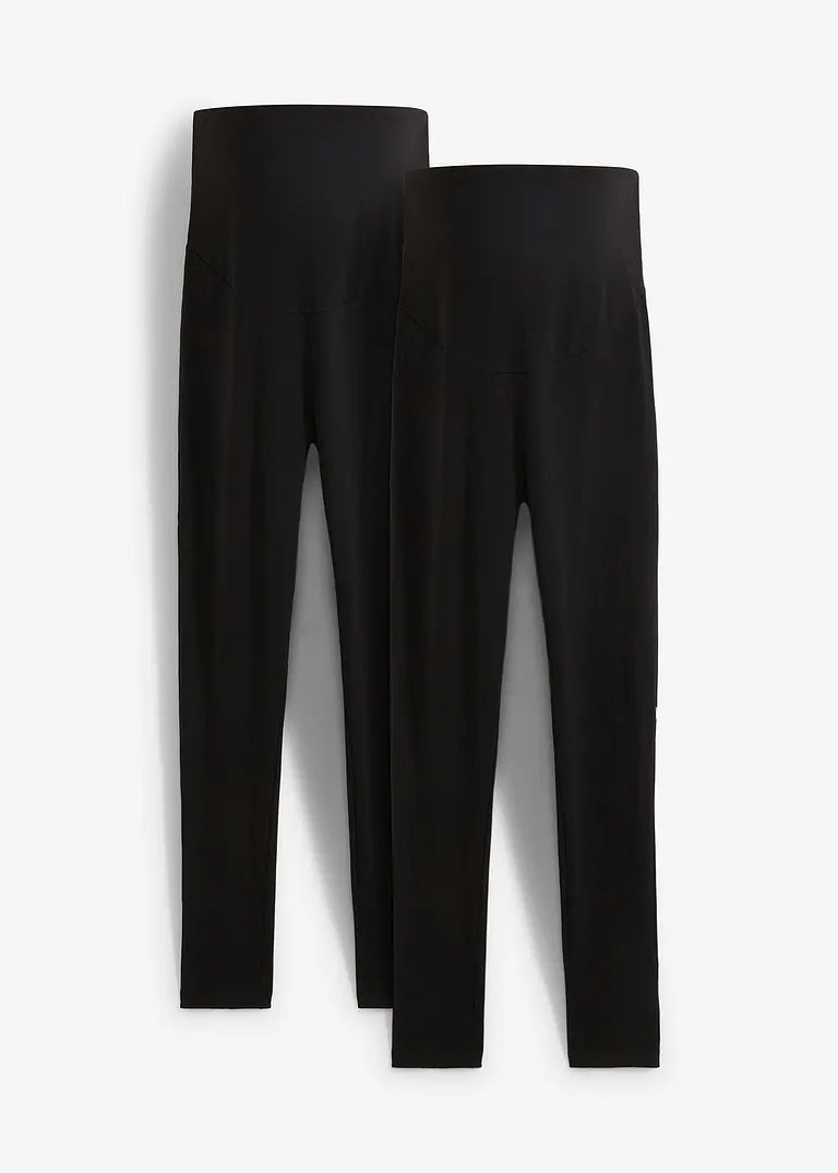 Umstandsleggings aus Bio-Baumwolle (2er Pack) in schwarz von vorne - bonprix
