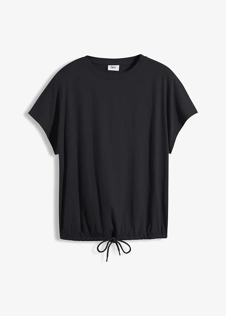 Shirt mit Bindedetail am Saum, kurzarm in schwarz von vorne - bonprix