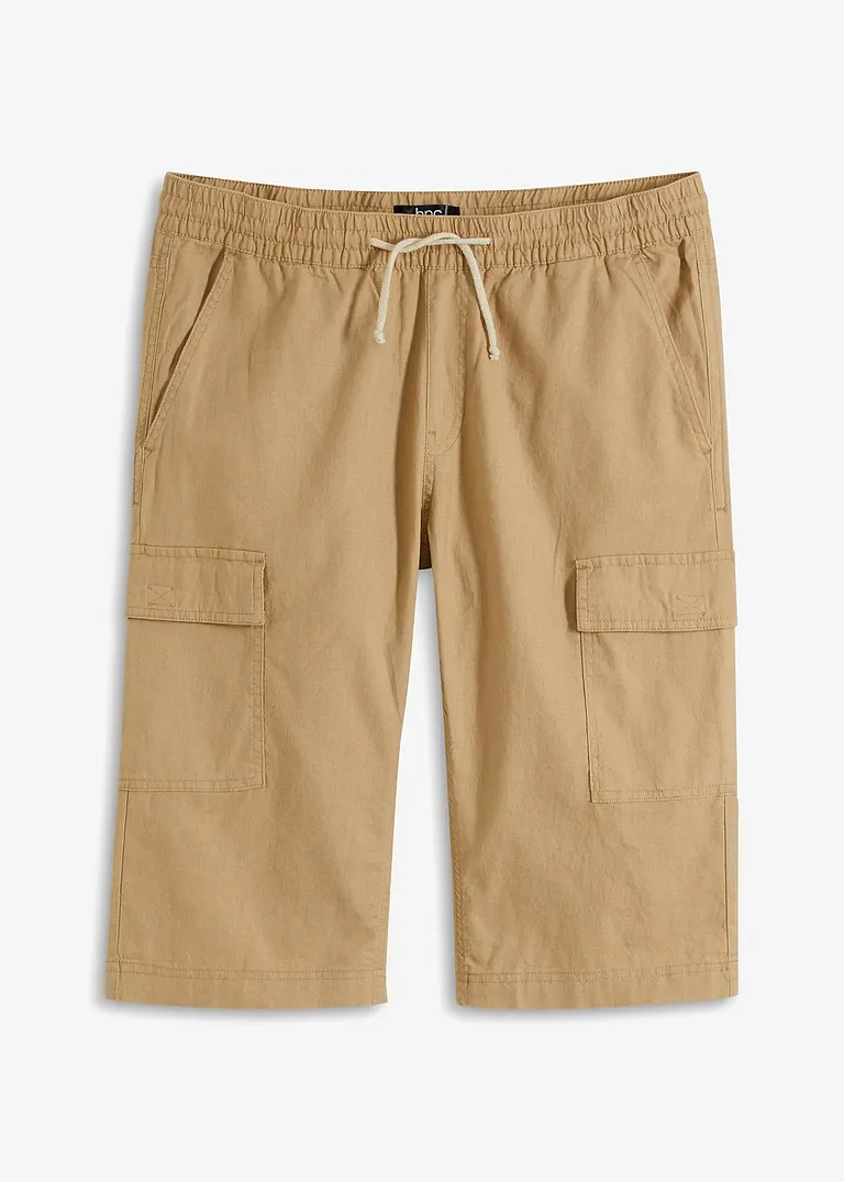 Regular Fit Cargo-Bermuda mit Leinen in beige von vorne - bonprix