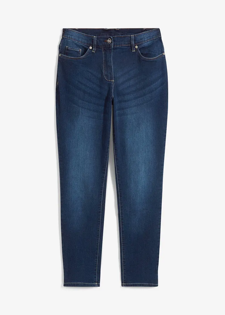 Boyfriend Jeans Mid Waist, Stretch in blau von vorne - bonprix