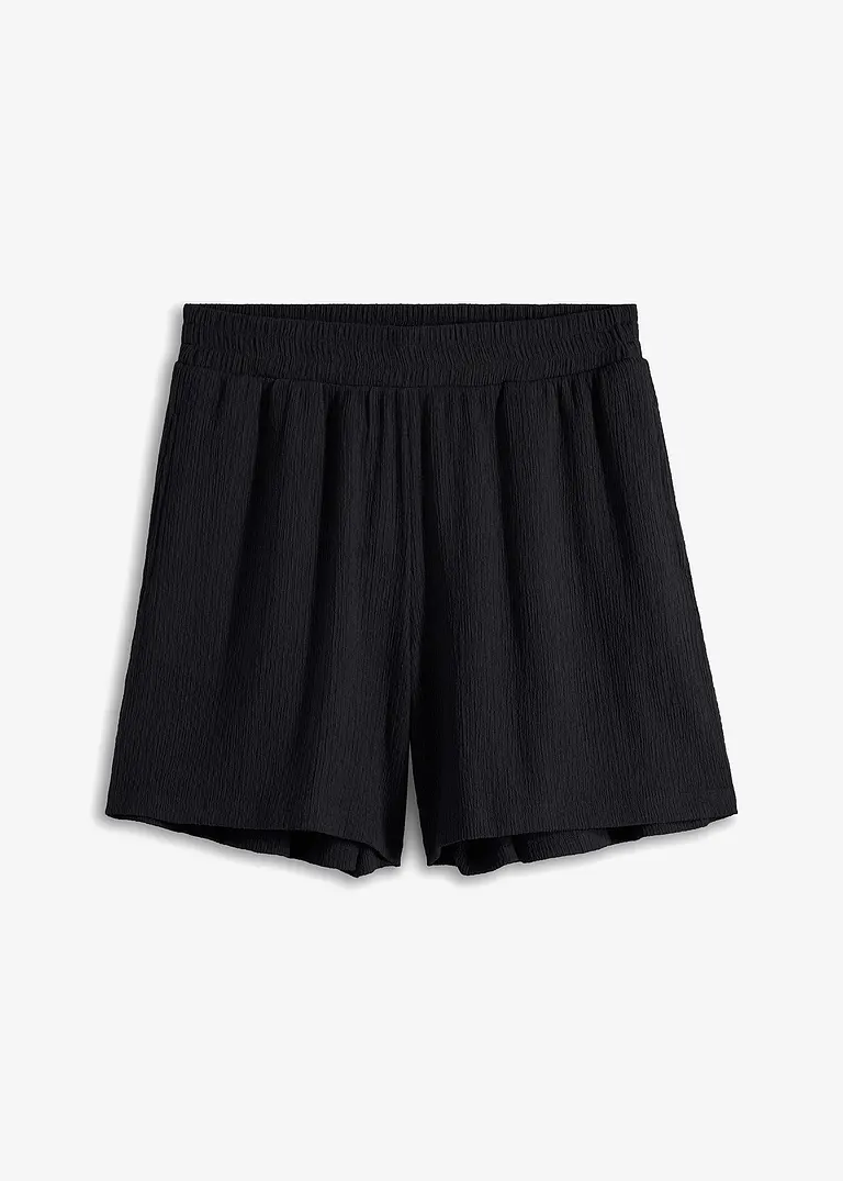 Shorts mit hohem Bund aus Strukturjersey in schwarz von vorne - bonprix