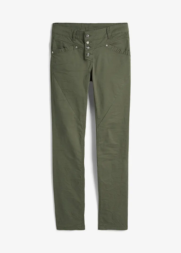 Stretch-Hose mit Crash-Effekt in grün von vorne - bonprix