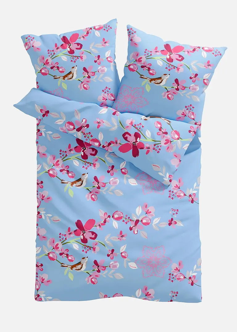 Bettwäsche mit Kirschblüten in blau - bonprix