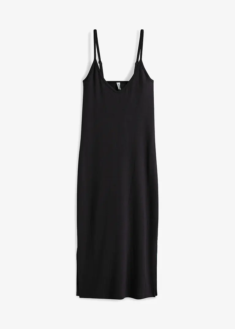 Geripptes Bodycon-Kleid aus elastischem Baumwoll-Mix in schwarz von vorne - bonprix