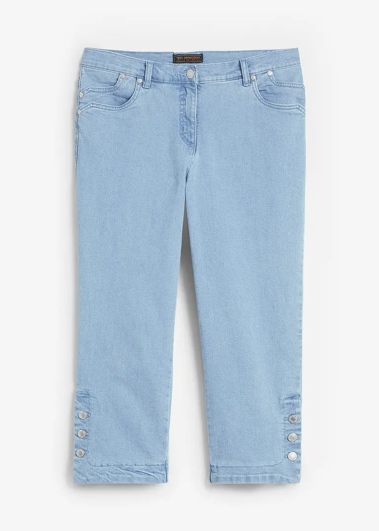 Capri Jeans Mid Waist in blau von vorne - bonprix