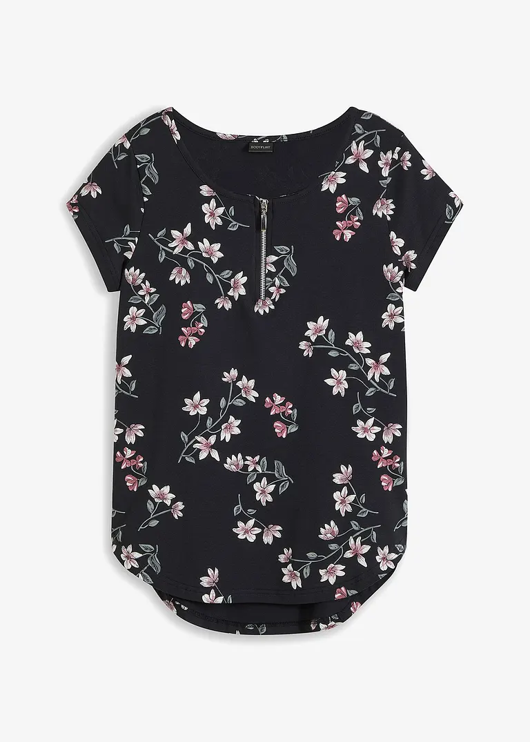 Shirt mit Reißverschluss in schwarz von vorne - bonprix