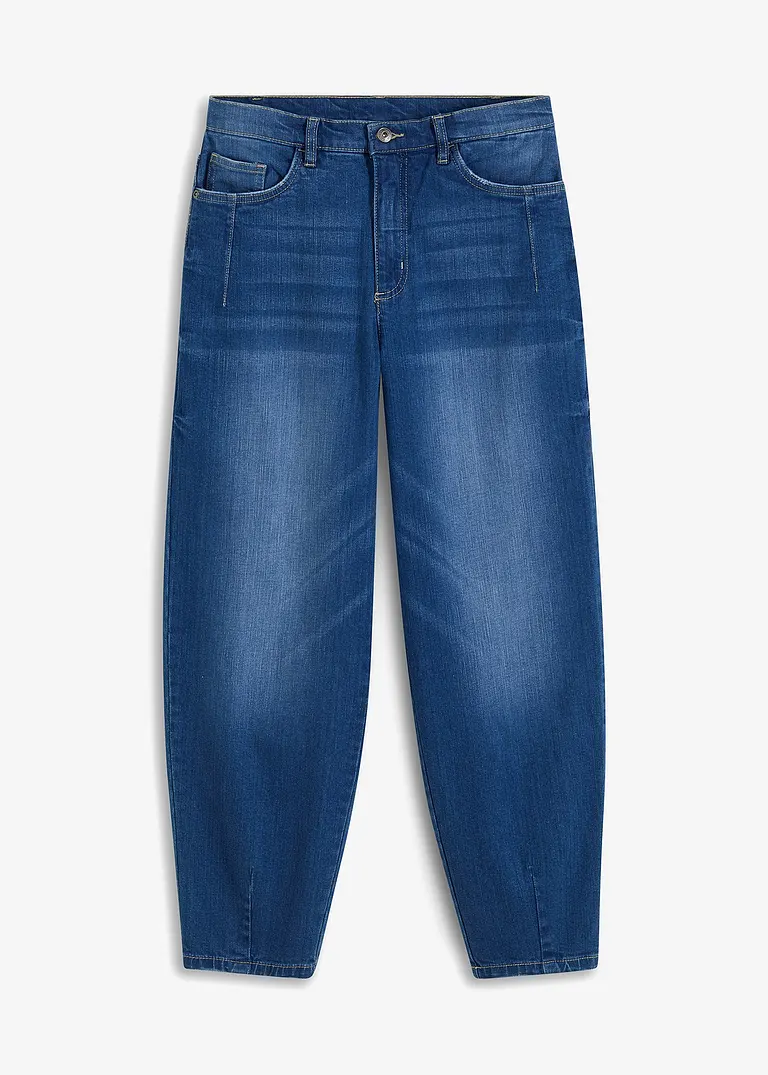 Barrel-Jeans, High Waist, Bio-Baumwolle in blau von vorne - bonprix