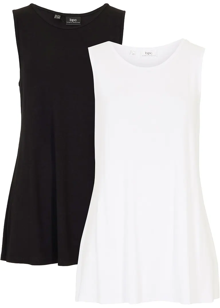 Long-Top aus softer Viskose, 2er- Pack in weiß von vorne - bonprix