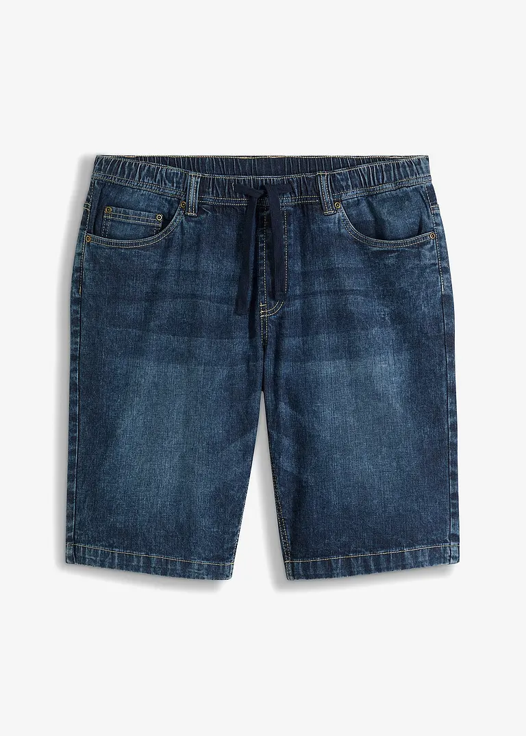 Leichte Jeans-Schlupf-Bermuda, Slim Fit in blau von vorne - bonprix