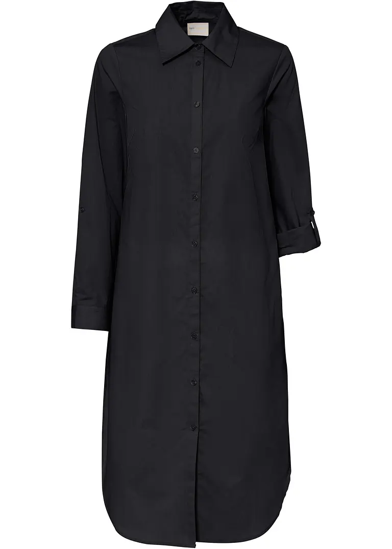 Hemdblusenkleid aus Baumwoll- Popeline in schwarz von vorne - bonprix