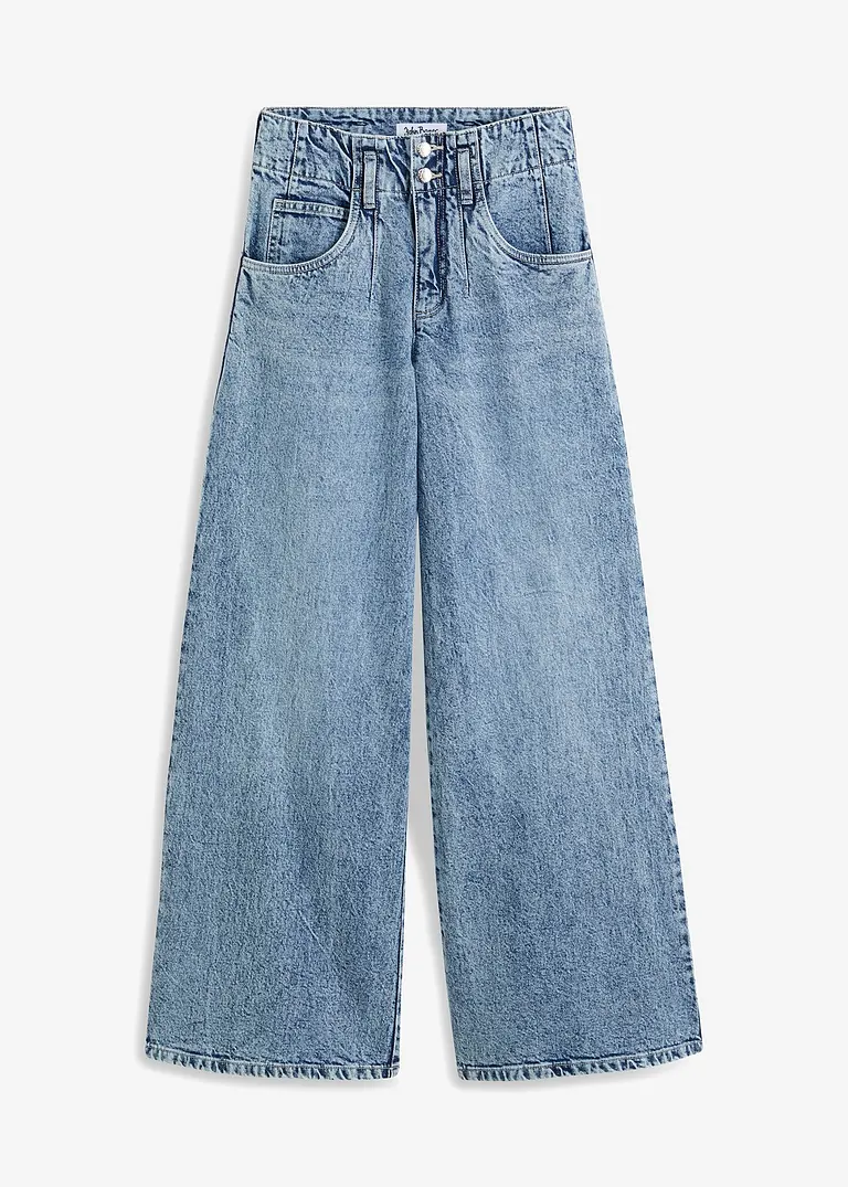 Wide Leg Jeans High Waist in blau von vorne - bonprix