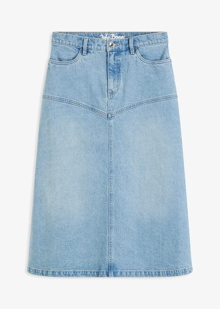 Midi Jeansrock in A-Linie in blau von vorne - bonprix