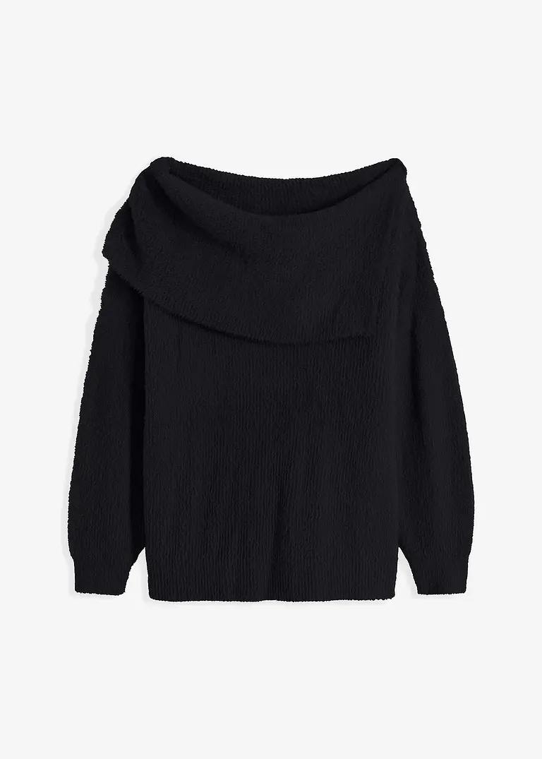 Asymmetrischer Off-Shoulder Pullover in schwarz von vorne - bonprix