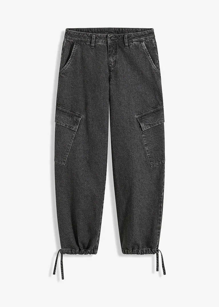 Cargo-Jeans Mid Waist in grau von vorne - bonprix