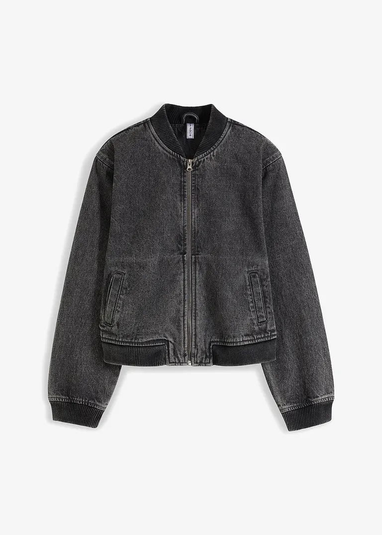 Denim Blouson in grau von vorne - bonprix