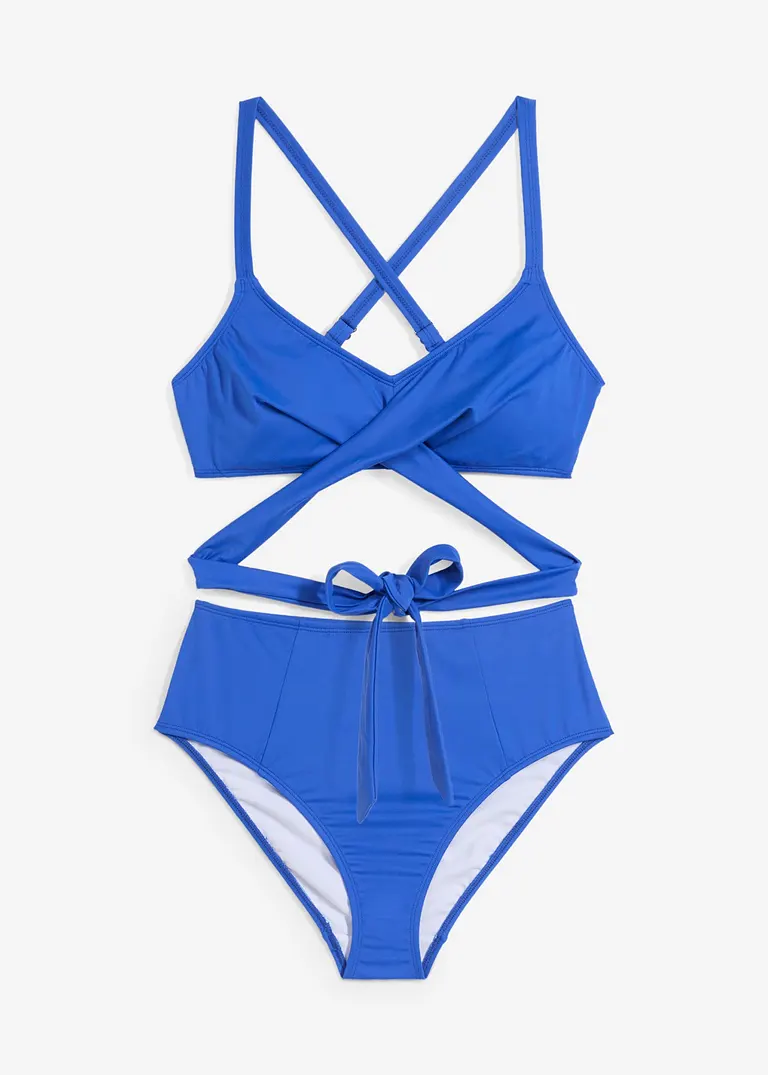 Bustier-Bikini (2-tlg.Set) mit Bindedetail in blau von vorne - bonprix