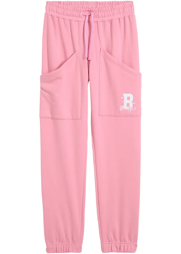 Sweat Cargohose aus Bio Baumwolle in rosa von vorne - bonprix