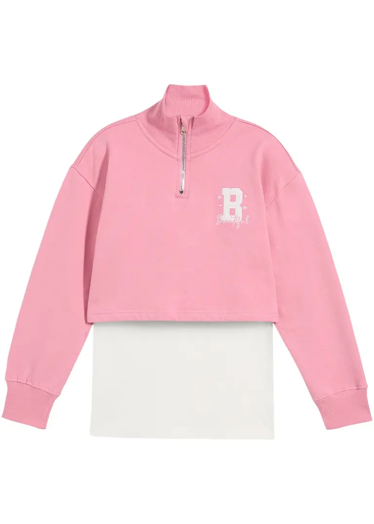 Mädchen Sweatshirt + Top (2-tgl. Set)aus Bio-Baumwolle in rosa von vorne - bonprix