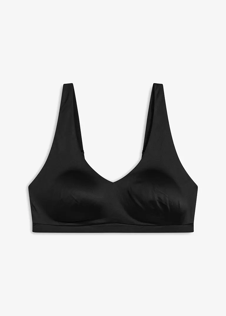 Wattiertes Bralette ohne Bügel aus glänzendem Material in schwarz von vorne - bonprix