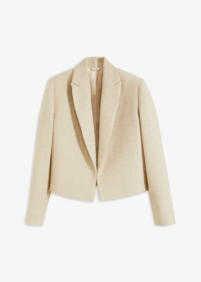 Bouclé-Kurzblazer in beige von vorne - bonprix