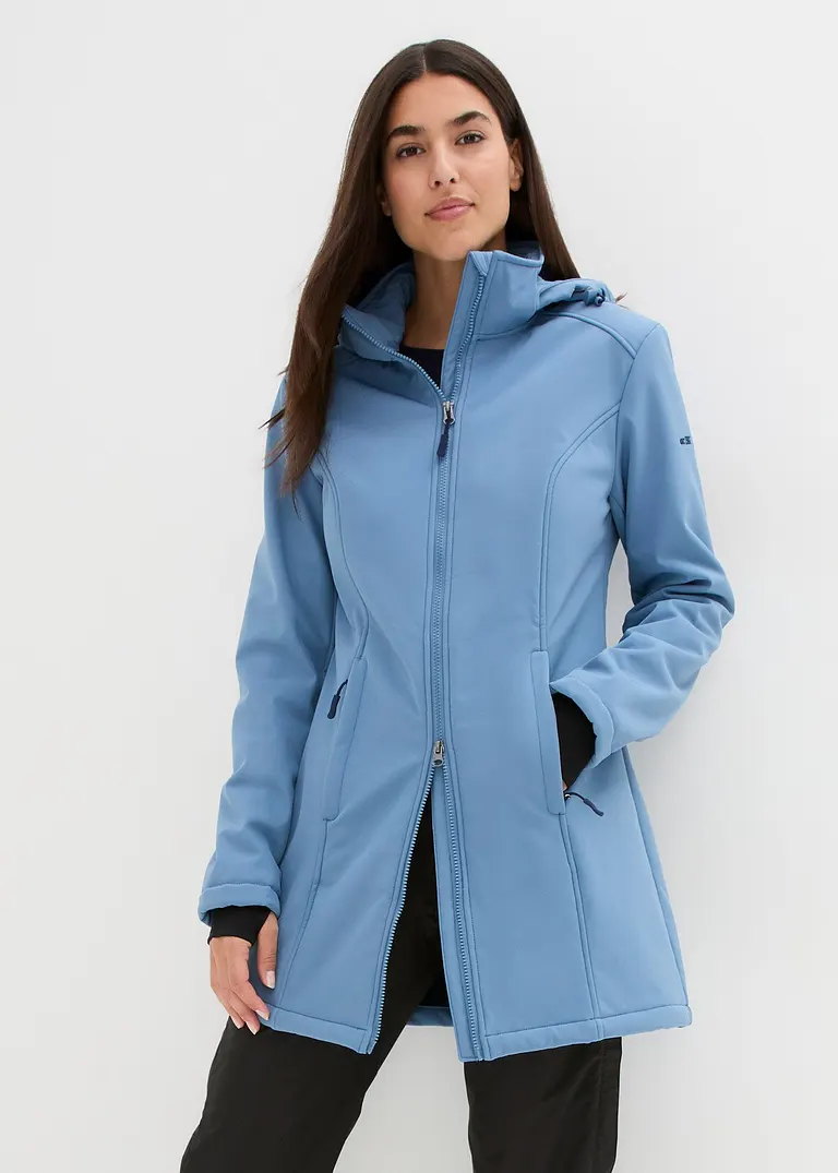 Funktions-Softshell-Longjacke mit Teddyfleece in blau von vorne (im Anschnitt) - bonprix