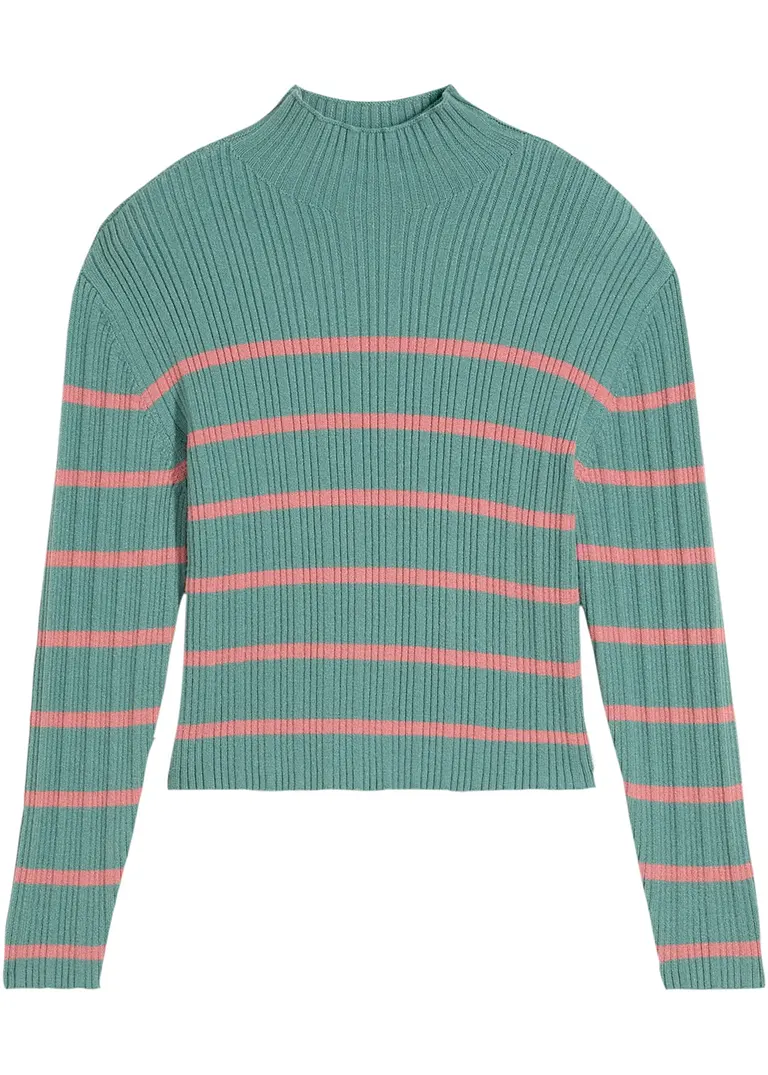 Mädchen Rippen-Strickpullover in grün von vorne - bonprix