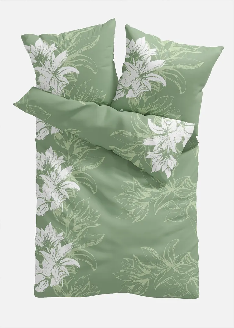 Bettwäsche mit Blüten in grün von vorne - bonprix