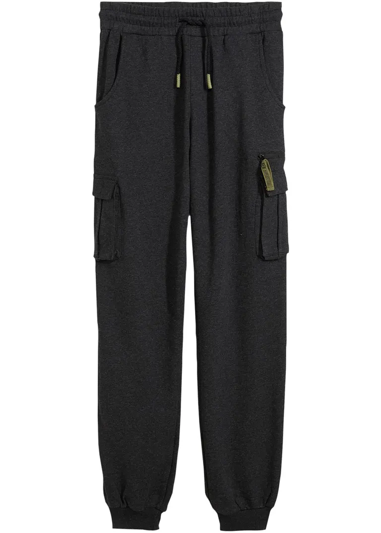 Jogginghose mit Cargotaschen aus weichem Baumwoll-Mix in grau von vorne - bonprix