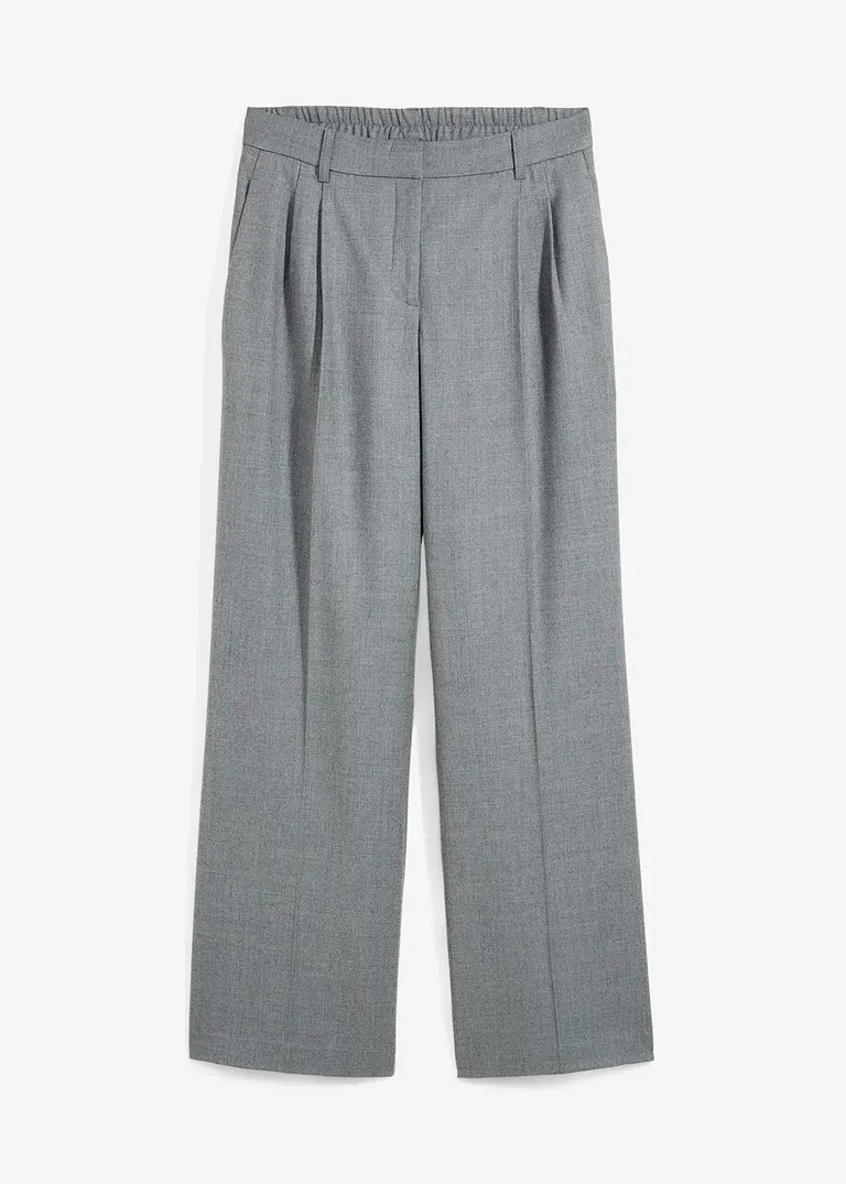 Wollhose mit Bundfalten in grau von vorne - bonprix