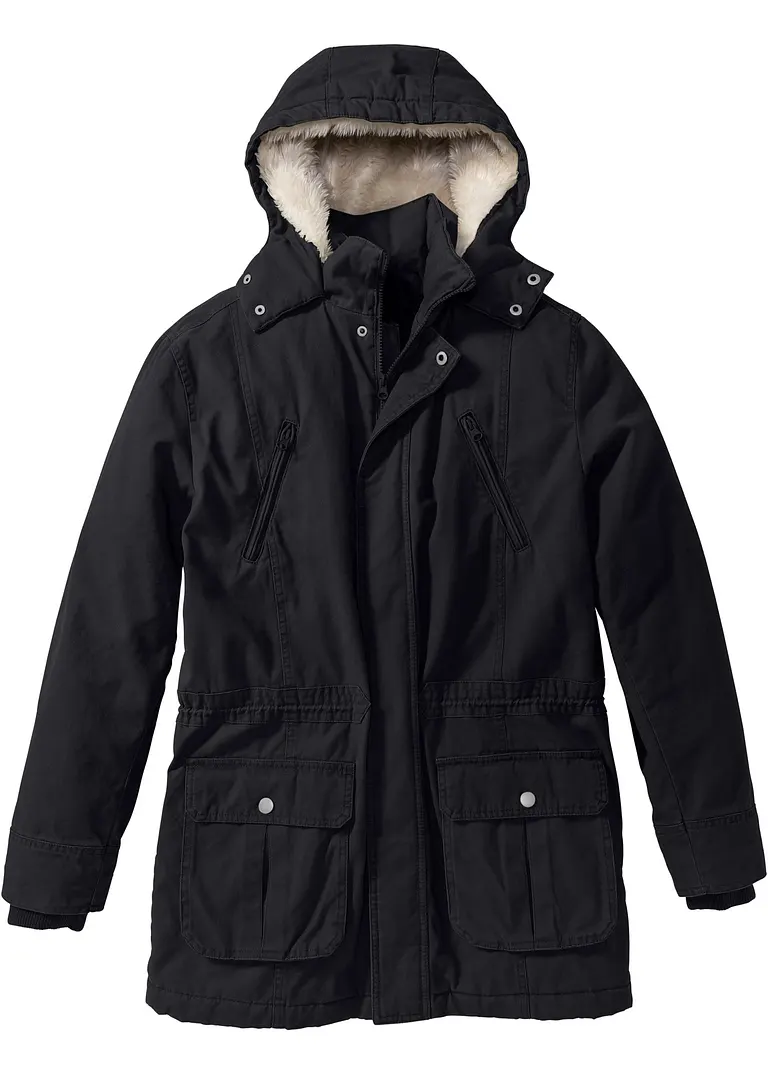 Winter-Parka wattiert in schwarz von vorne - bonprix