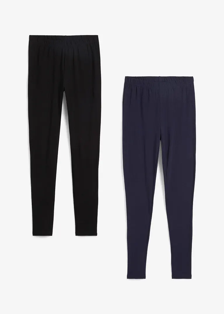 Leggings  mit reiner Bio-Baumwolle (2er Pack) in schwarz von vorne - bonprix