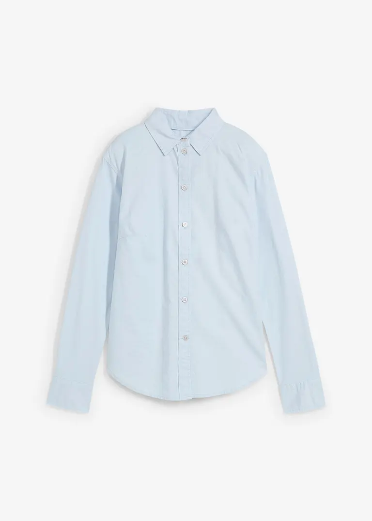 Essential Oxford-Bluse, Slim Fit in blau von vorne - bonprix