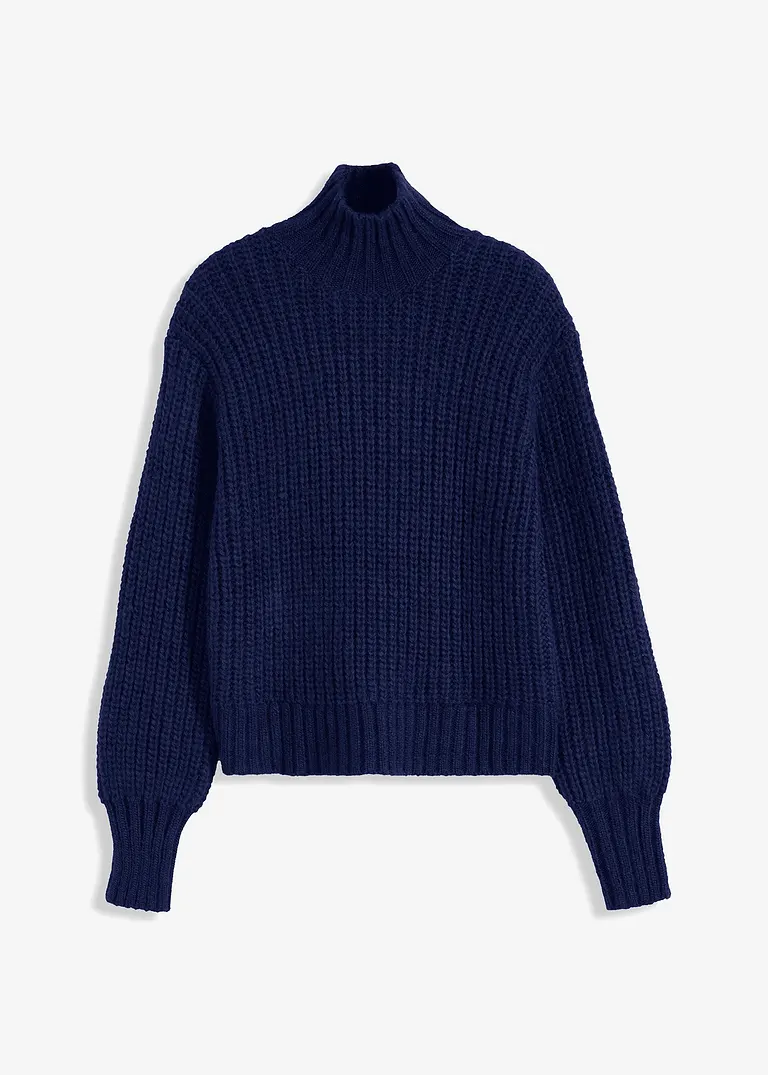 Grobstrick-Pullover in blau von vorne - bonprix