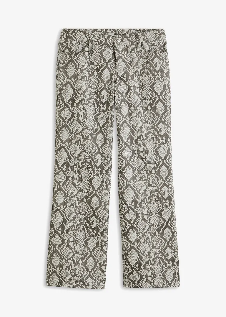 Wide-Leg Hose mit Schlangenprint in grau von vorne - bonprix