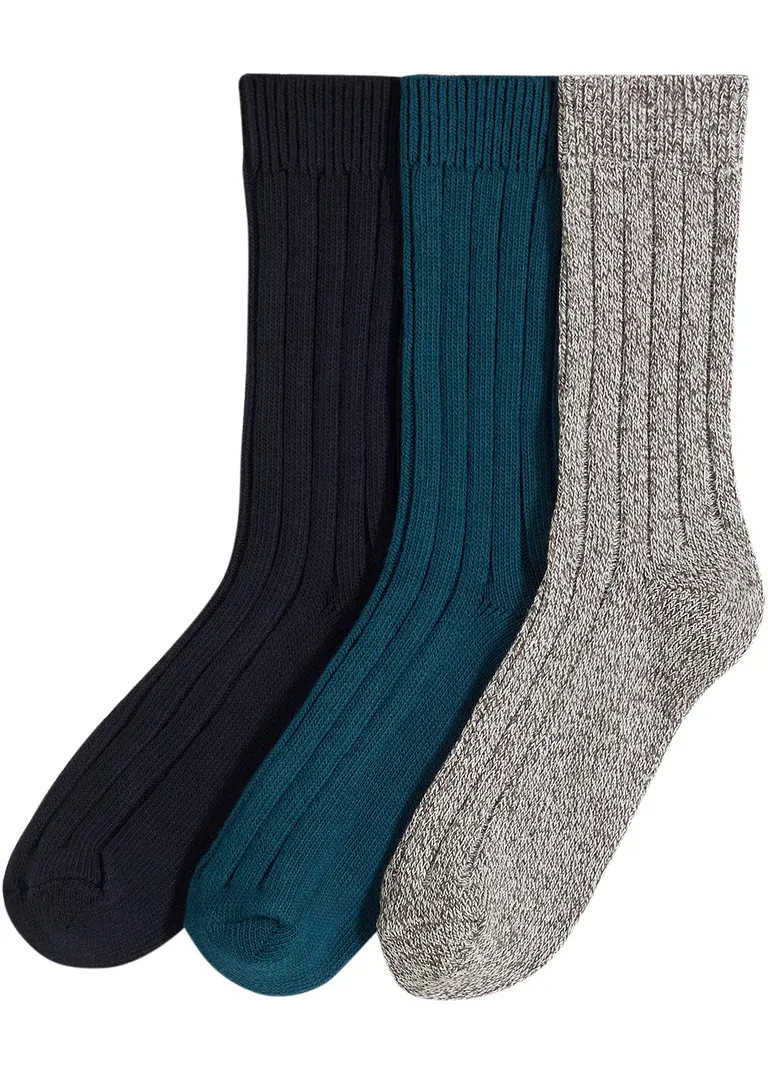 Socken mit Strickstruktur mit Baumwolle (3er Pack) in grün von vorne - bonprix