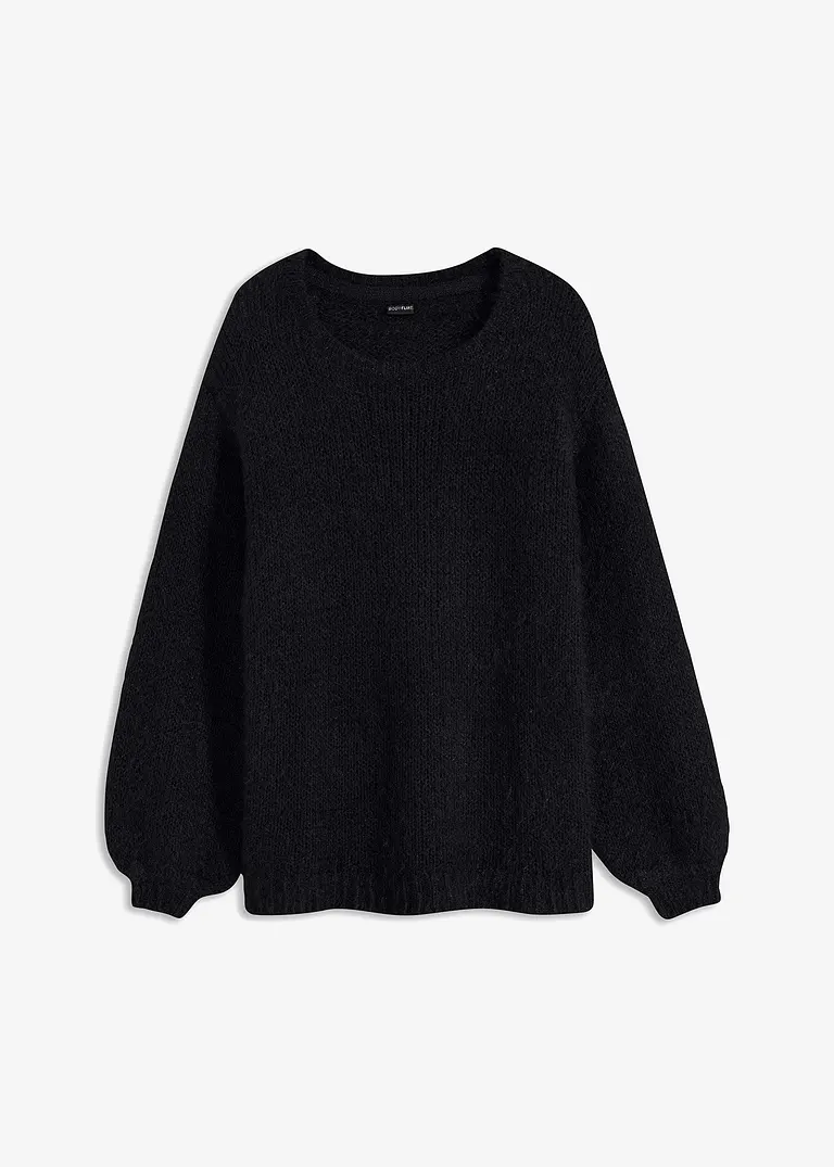 Oversize-Pullover aus Flauschgarn in schwarz von vorne - bonprix