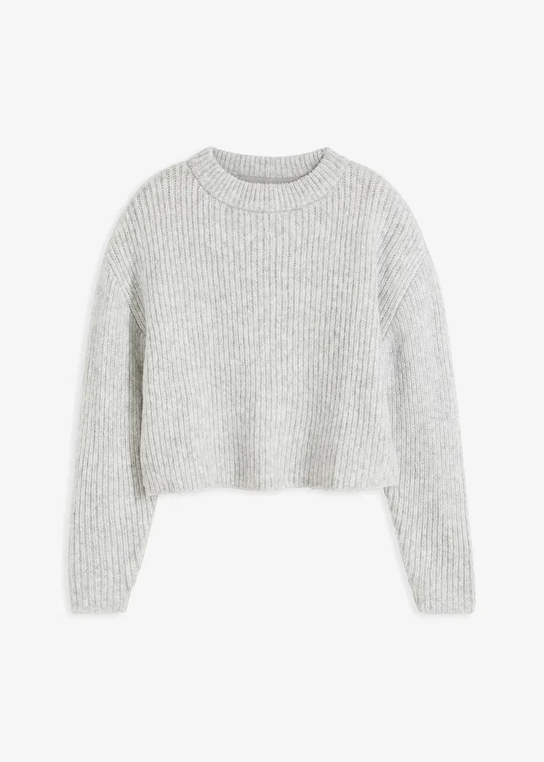 Gerippter Pullover in grau von vorne - bonprix