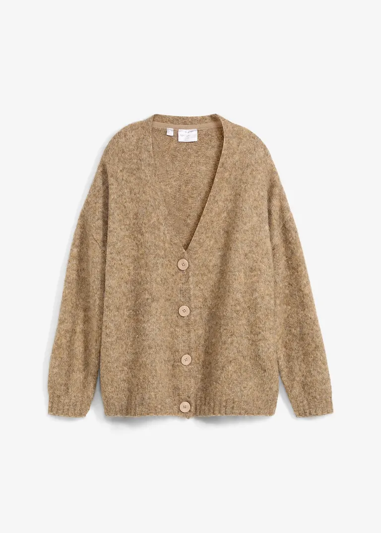 Strickjacke mit Wollanteil in beige von vorne - bonprix