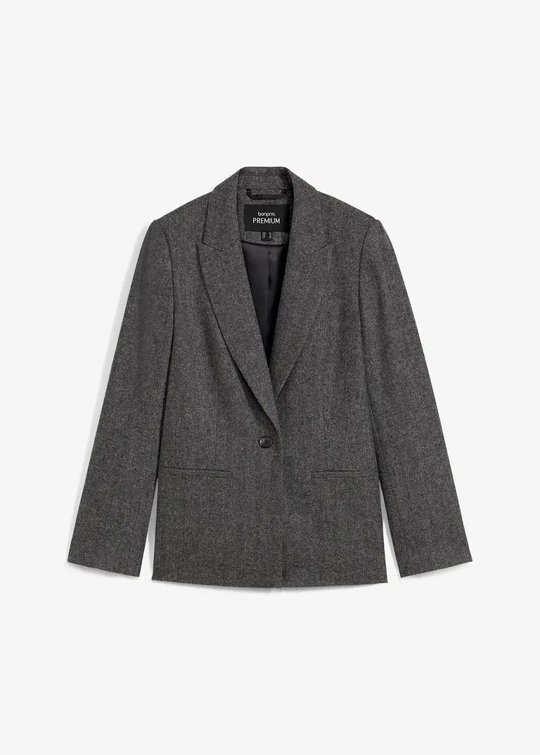 Wollblazer mit Fischgratmuster in grau von vorne - bonprix