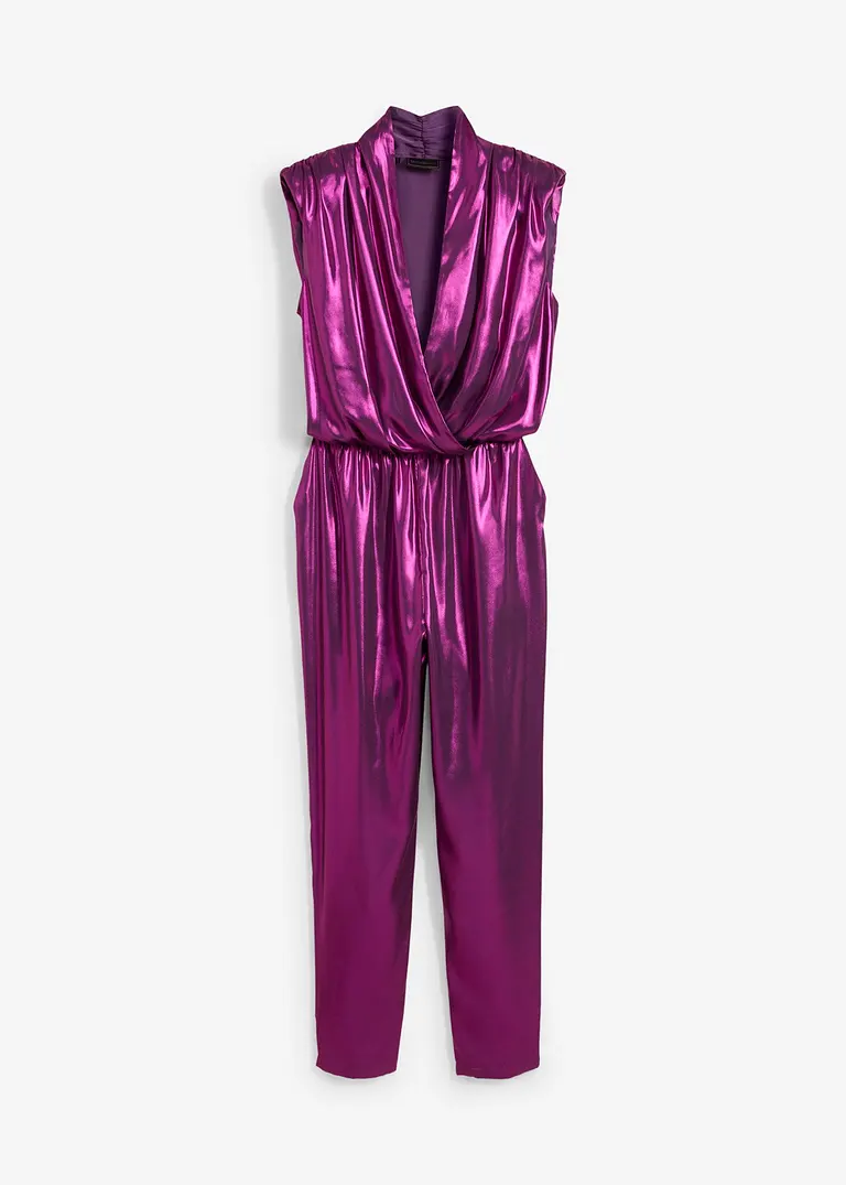 Jumpsuit mit Glanzdruck in lila von vorne - bonprix