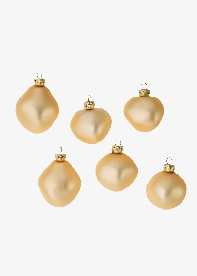 Weihnachtskugeln in organischen Formen (6er Pack) in beige von vorne - bonprix