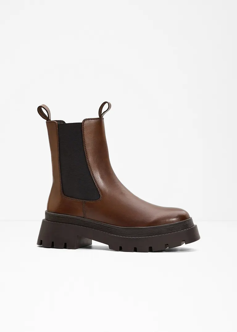 Chelsea Boot aus Leder in braun von vorne - bonprix