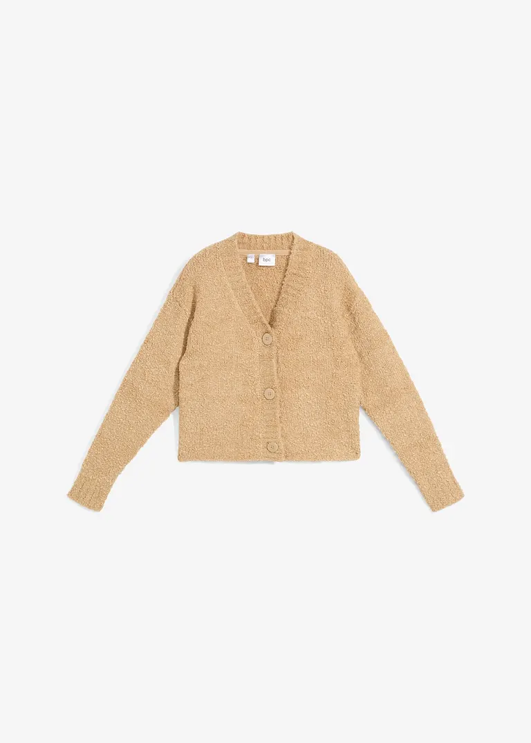 Mädchen Bouclé Strickjacke in beige von vorne - bonprix