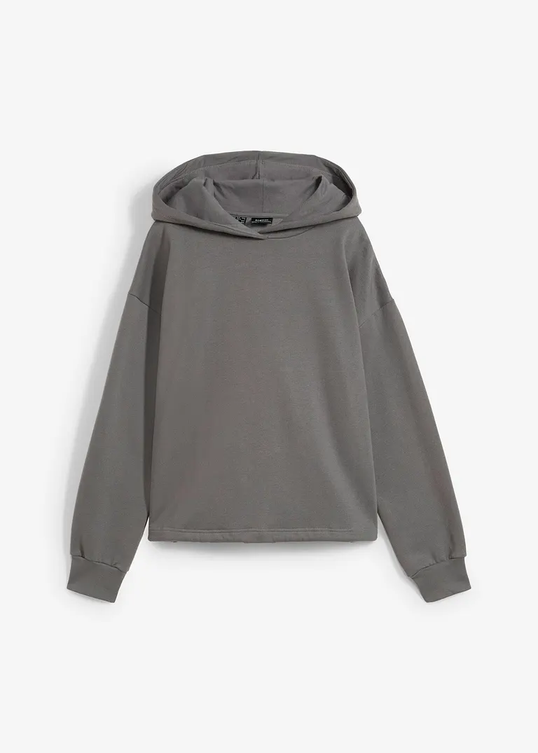 Sweatshirt mit Kapuze und Kordelzug am Saum in grau von vorne - bonprix