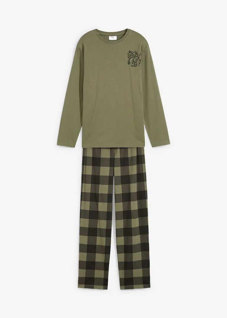 Pyjama aus reiner Bio-Baumwolle (2-tlg. Set) in grün von vorne - bonprix