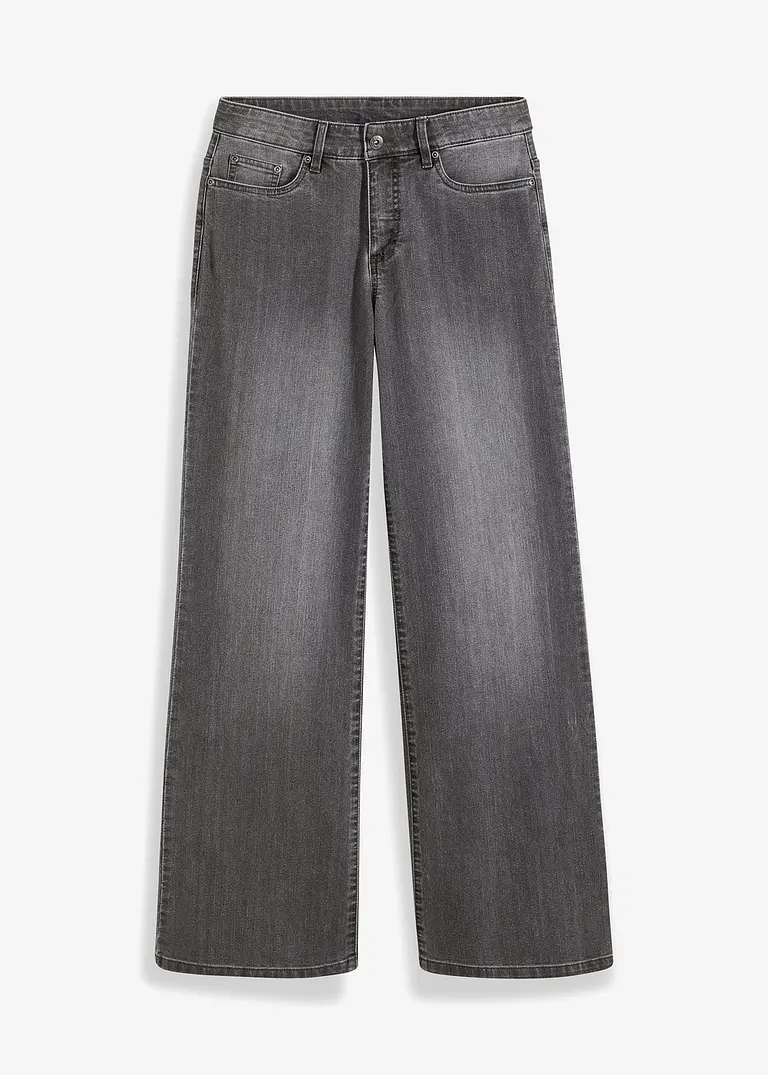 Wide-Leg-Jeans, Mid Waist, Stretch in grau von vorne - bonprix