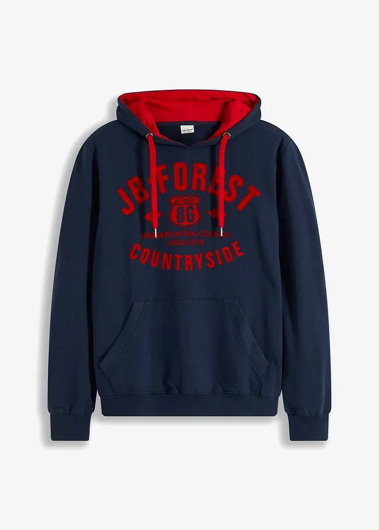 Kapuzensweatshirt mit Flockprint in blau von vorne - bonprix