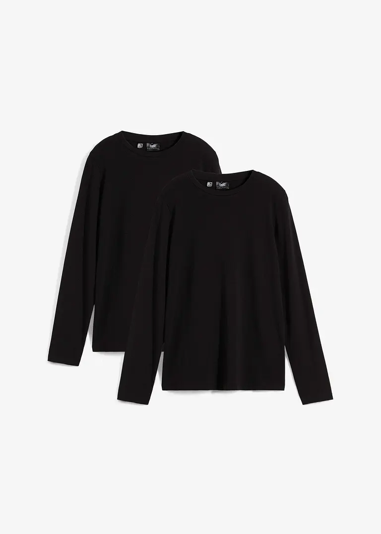 Langarmshirt mit reiner Bio-Baumwolle (2er Pack) in schwarz von vorne - bonprix