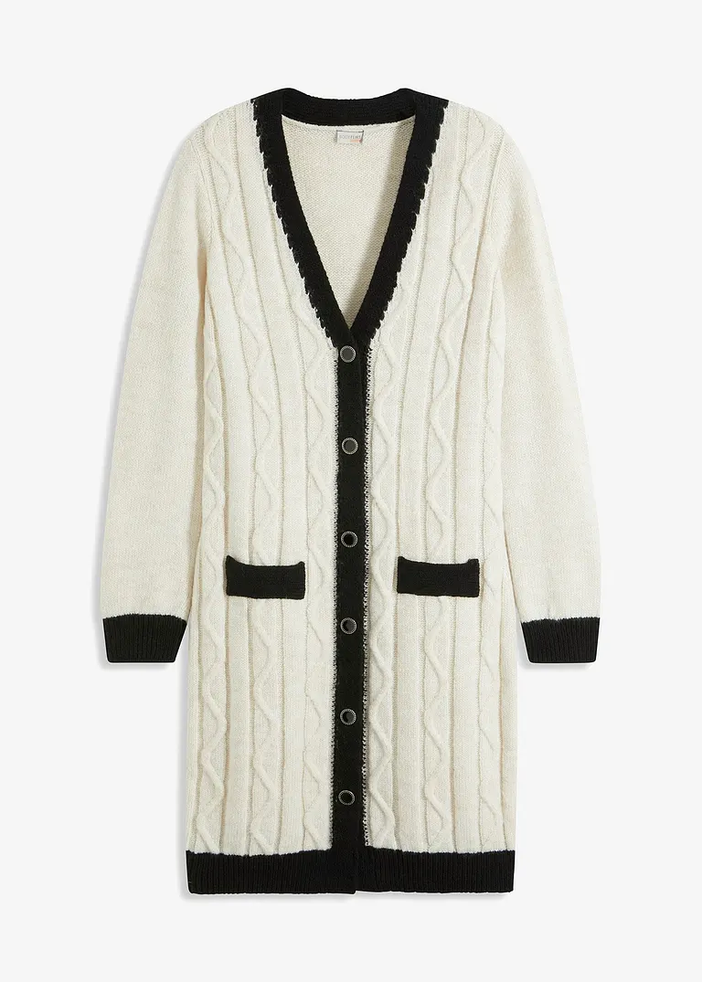 Strickkleid mit Schmuck-Knöpfen in beige von vorne - bonprix
