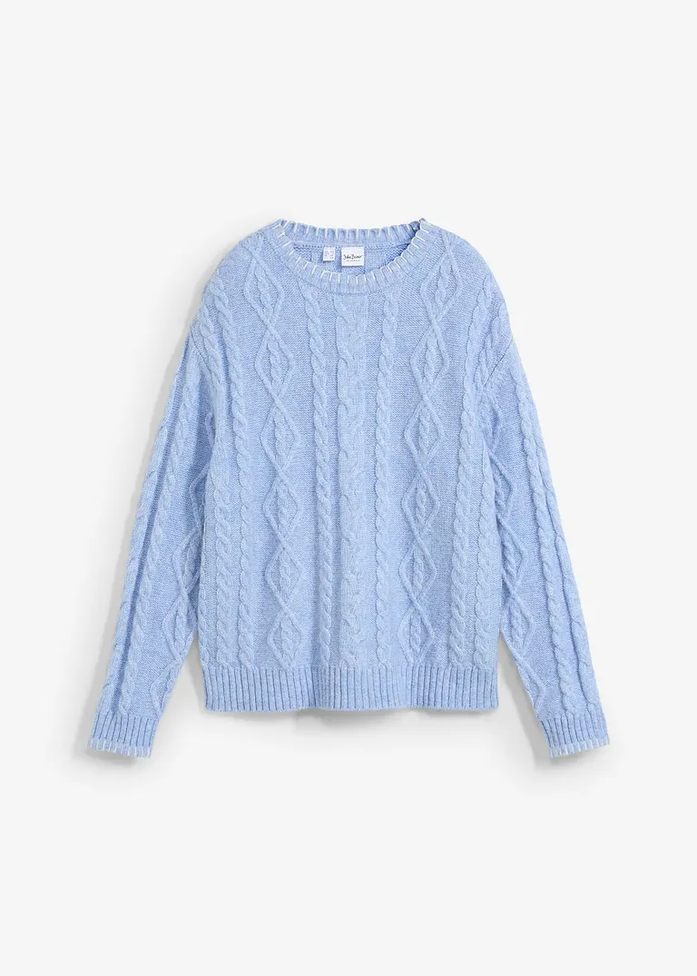 Zopfstrickpullover in blau von vorne - bonprix